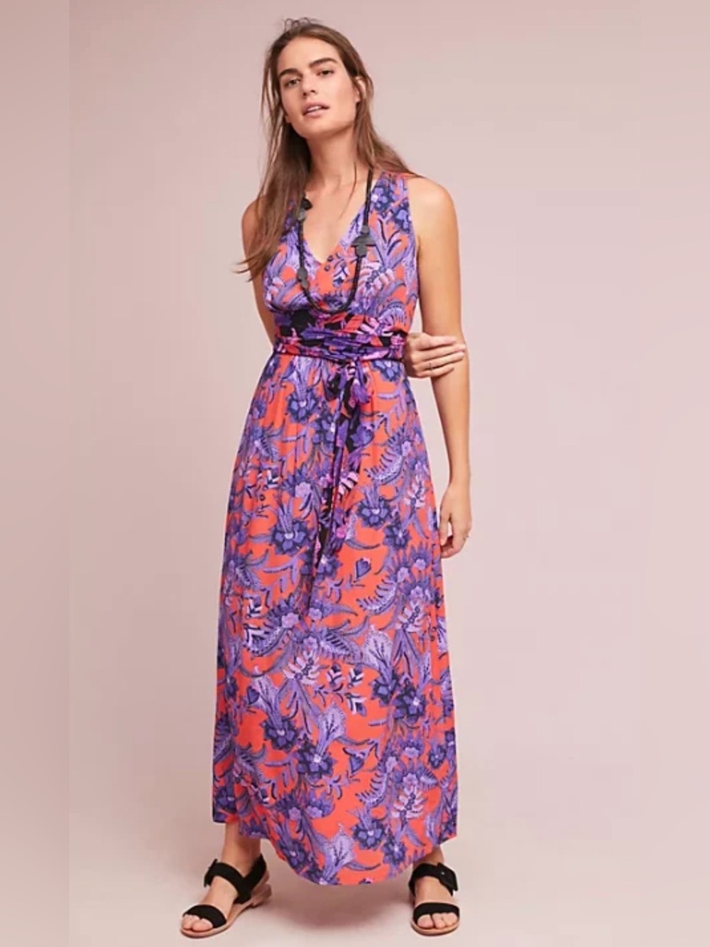 Maeve Macie Maxi Dress Size 0 Jungle Floral Coral Purple Anthropologie